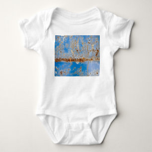 Rusty metal texture, blue scratchy decor. baby bodysuit