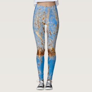 Rusty metal texture, blue scratchy decor. leggings