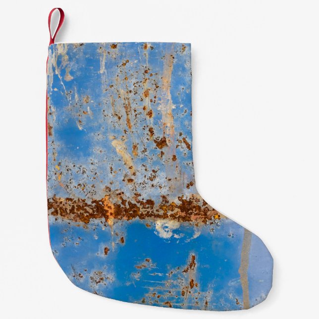 Rusty metal texture, blue scratchy decor. small christmas stocking (Front)
