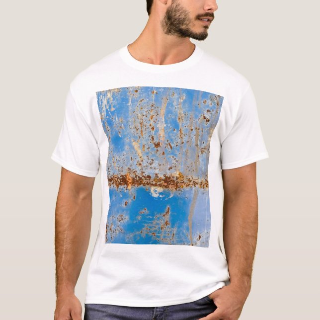 Rusty metal texture, blue scratchy decor. T-Shirt (Front)