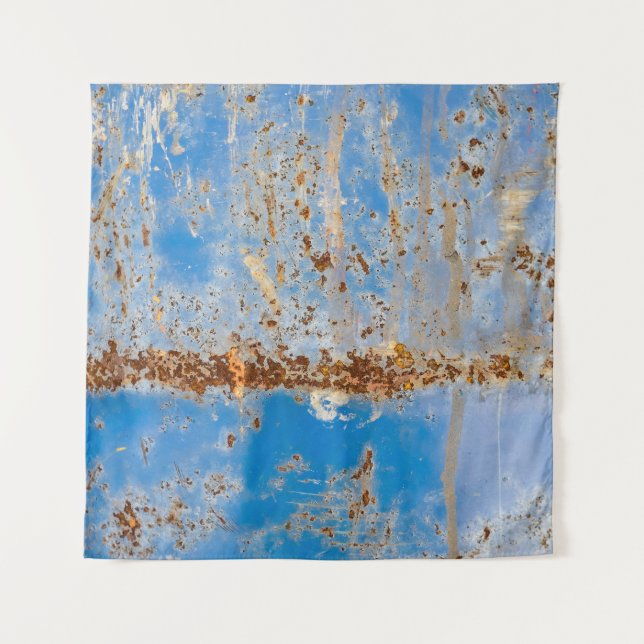Rusty metal texture, blue scratchy decor. tapestry (Front)