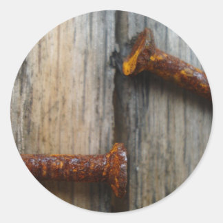 Rusty nails in wood2 classic round sticker