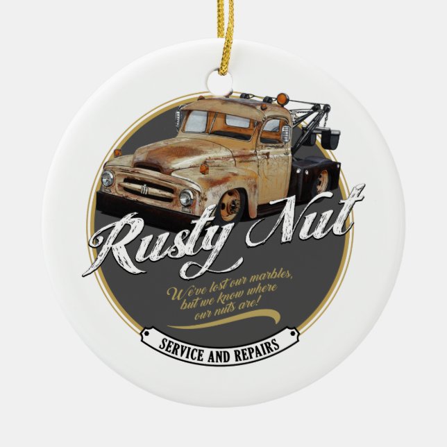 Rusty Nut Towing Ceramic Ornament (Front)