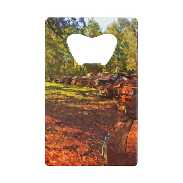Rusty Old Cars and Trucks Abstract Impressionism Wallet Bottle Opener (Front)
