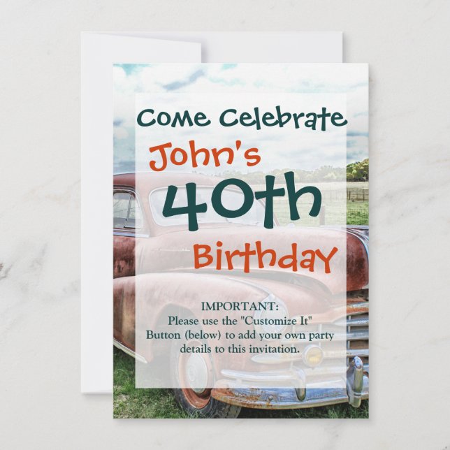 Rusty Old Classic Car Vintage Automobile Invitation (Front)