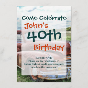 Rusty Old Classic Car Vintage Automobile Invitation