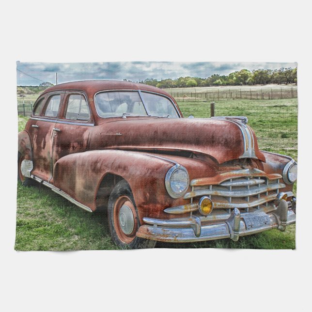 Rusty Old Classic Car Vintage Automobile Kitchen Towel (Horizontal)