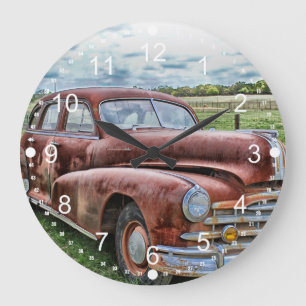 Rusty Old Classic Car Vintage Automobile Large Clock