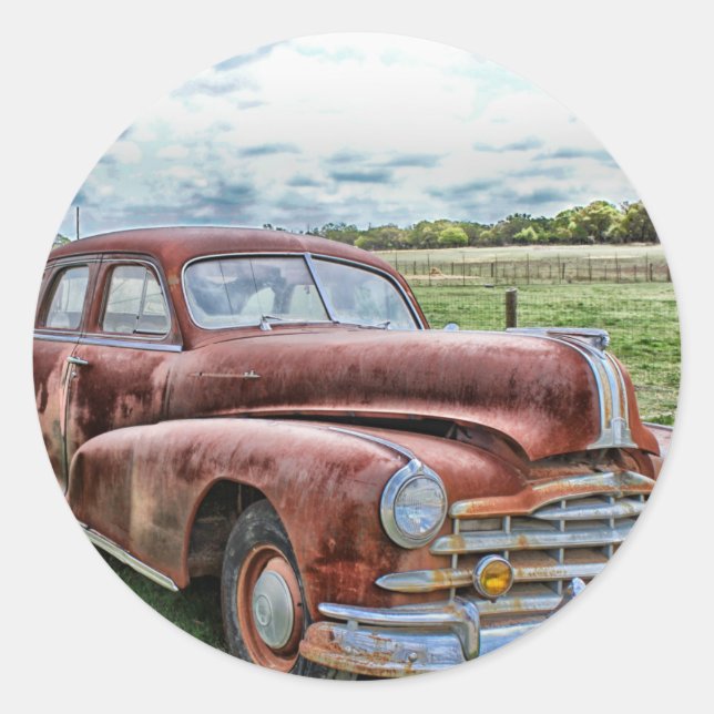 Rusty Old Classic Car Vintage Automobile Round Sticker (Front)