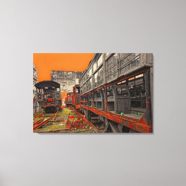 Rusty old locomotives and train wagons canvas print (Front)