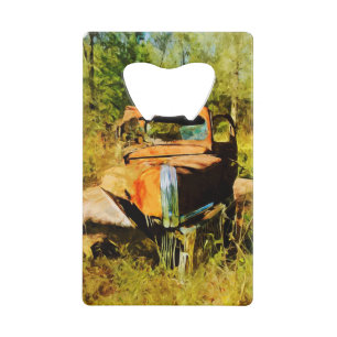 Rusty Old Orange Truck Abstract Impressionism Credit Card Bottle Opener