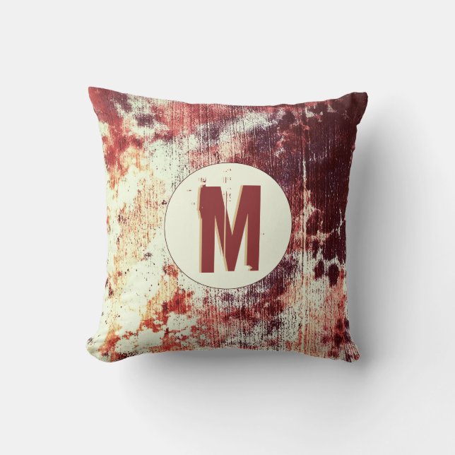 Rusty Orange and Brown Grungy Abstract Monogram Throw Pillow (Front)