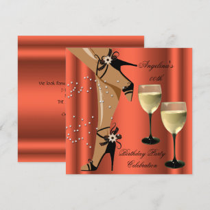 Rusty Orange Black Shoes Wine Glass Birthday Party Invitation