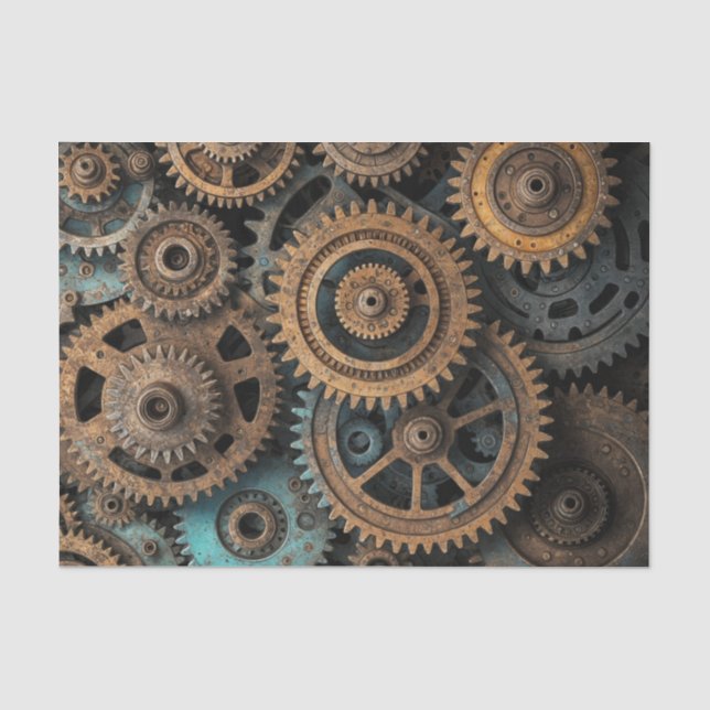 Rusty Patina Gears – Steampunk Decoupage Tissue Paper (Front)