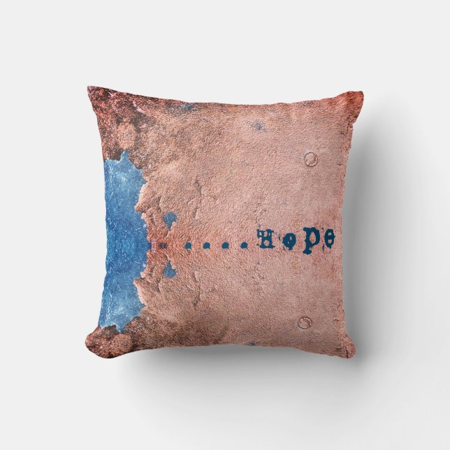 Rusty Peeling Copper & Blue Hope Throw Pillow (Front)