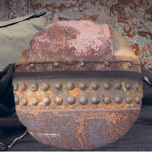 Rusty pink brown metal round pillow