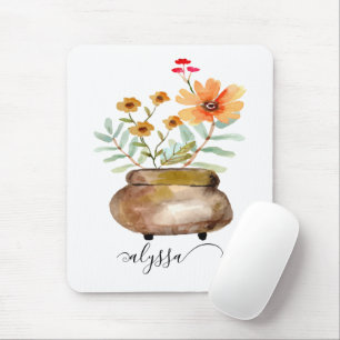 Rusty Pink Rose Flowers Trendy Script Name Mouse Pad