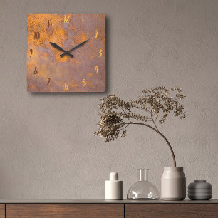 Rusty Plate Steel Square Wall Clock