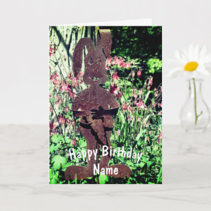 Rusty Rabbit Flower Garden Personalized Birthday  Card