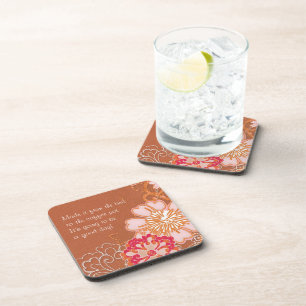 Rusty Red Damask with Big Flowers Coasters