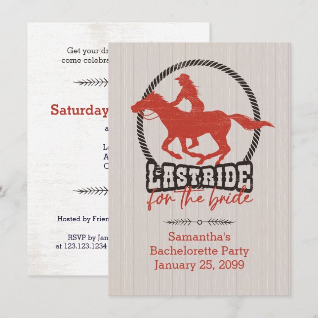 Rusty Red Last Ride For The Bride Invitation (Front/Back)