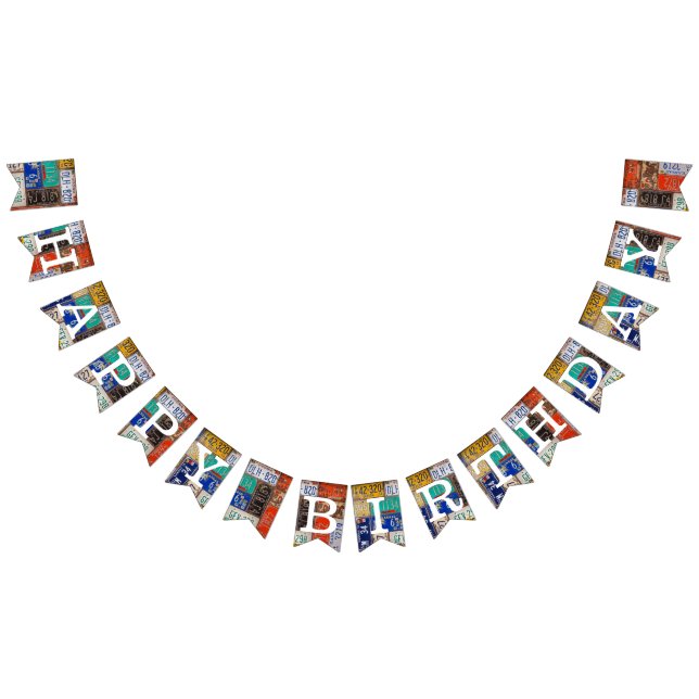 Rusty Retro License Plate Birthday Bunting Flags (All)