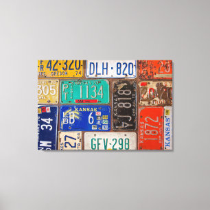 rusty retro license plate collage canvas print