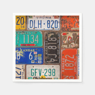 Rusty Retro License Plate Collection Napkin