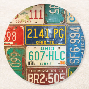 Rusty Retro License Plates Round Paper Coaster