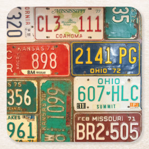 Rusty Retro License Plates Square Paper Coaster