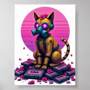 Rusty Robot Cat Cassette Tape Vaporwave Post Apoca Poster