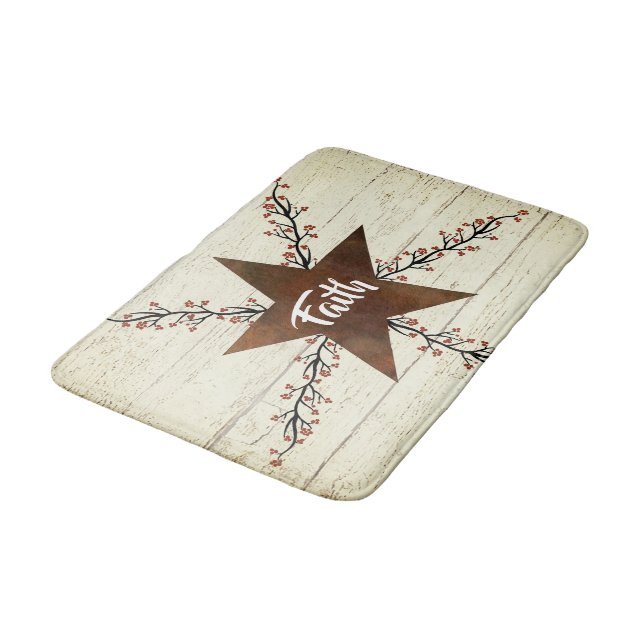 Rusty star and berries, Faith Bath Mat (Angled)