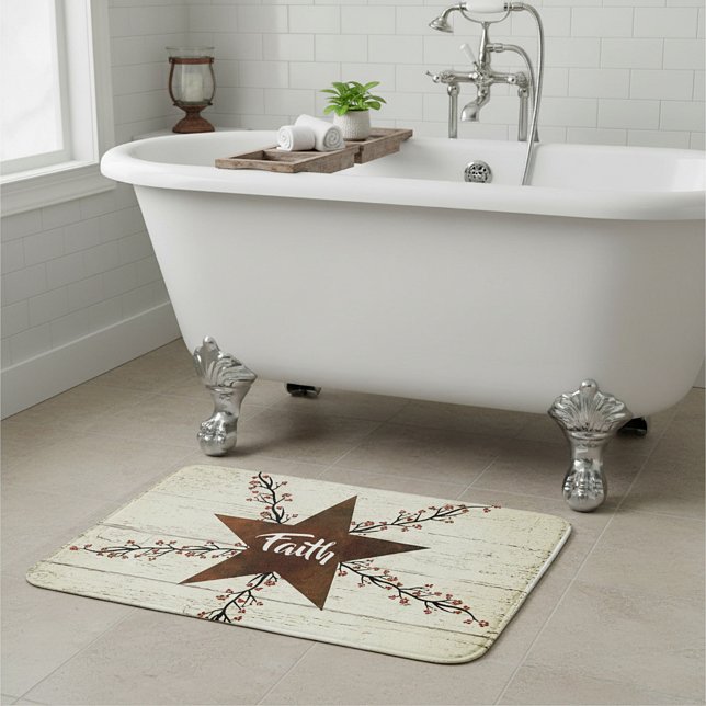 Rusty star and berries, Faith Bath Mat (Creator Uploaded)