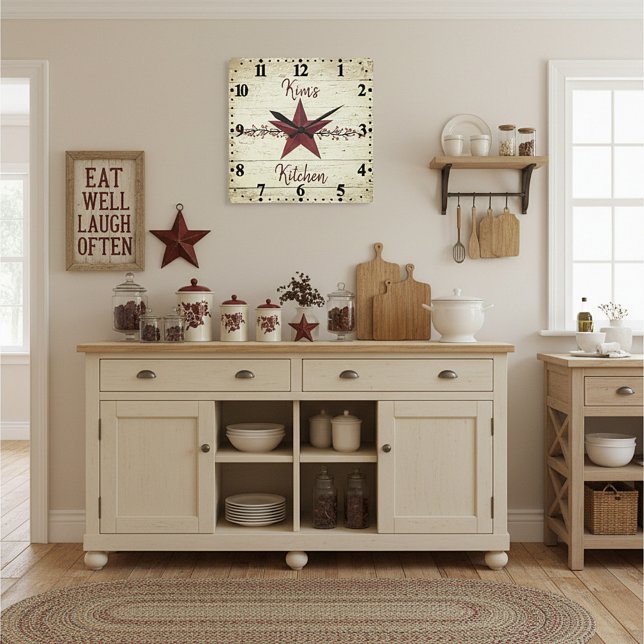 Rusty star and berries square personalized wall clock (Creator Uploaded)