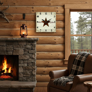 Rusty star and berries square wall clock