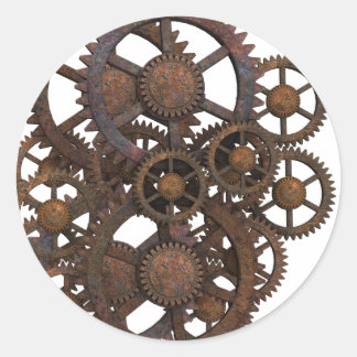 Rusty Steampunk Metal Gears Classic Round Sticker