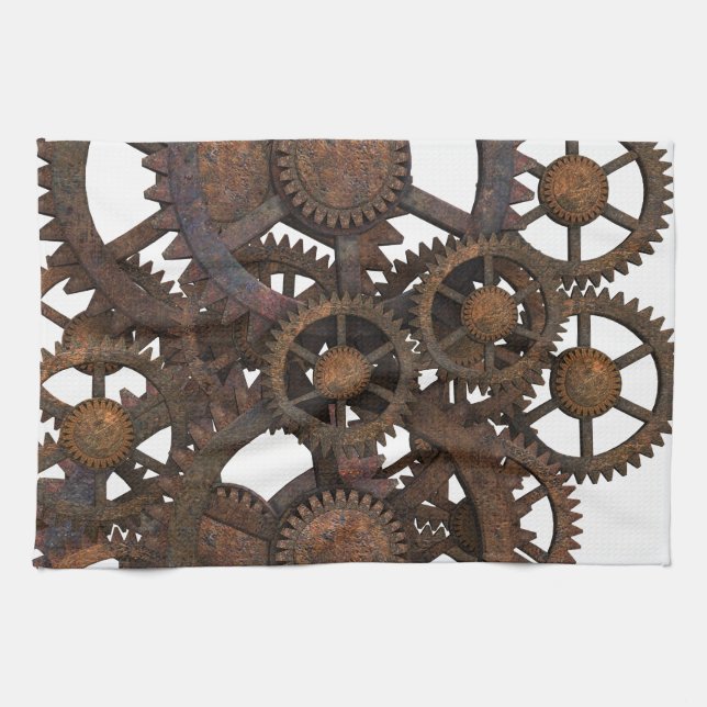 Rusty Steampunk Metal Gears Kitchen Towel (Horizontal)