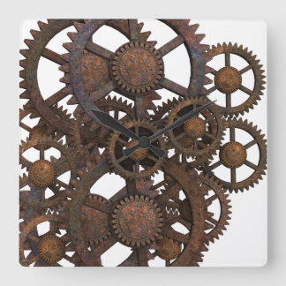 Rusty Steampunk Metal Gears Square Wall Clock