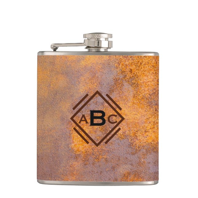 Rusty Steel Monogram Hip Flask (Front)
