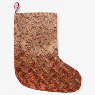 Rusty steel plate, grungy metal texture. small christmas stocking