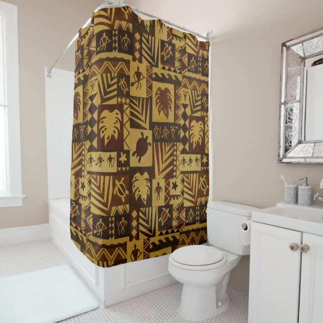 Rusty Tapa Hawaiian Petroglyph Shower Curtain (In Situ)