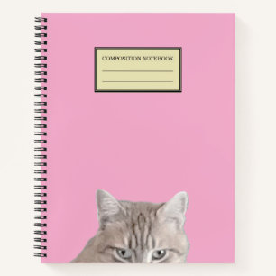 Rusty The Cat Peeking Pink Spiral Notebook