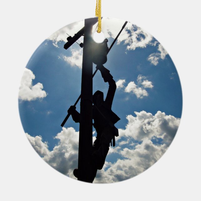 Rusty the Lineman Ceramic Ornament (Back)