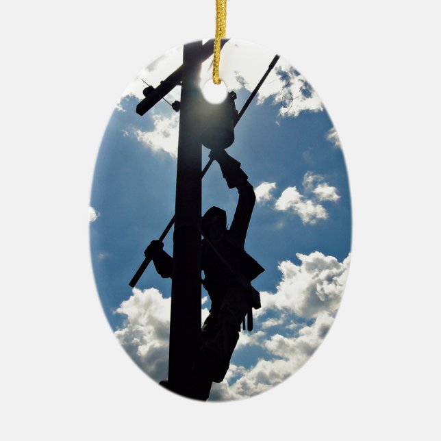 Rusty the Lineman Ceramic Ornament (Front)