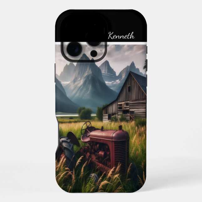 Rusty Tractor in Mountain Valley iPhone Case (Back)