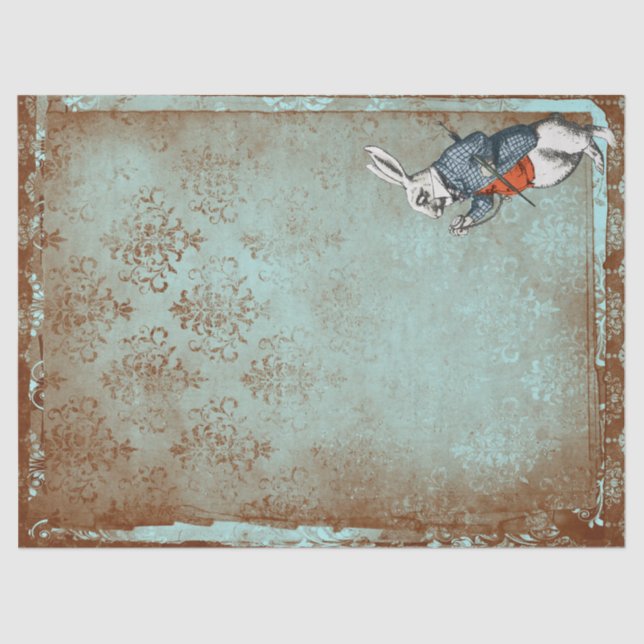 Rusty Turqouise White Rabbit Alice in Wonderland Tissue Paper (Front)