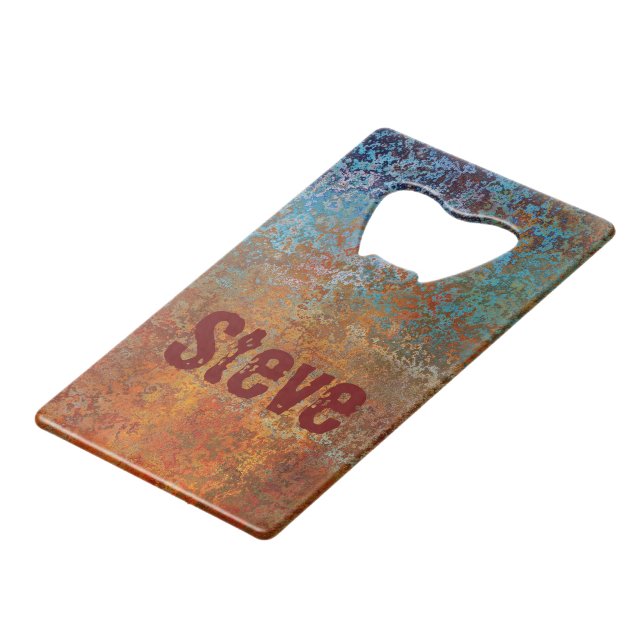 Rusty, Verdigris, Grunge Steampunk  Credit Card Bottle Opener (Front Angled)