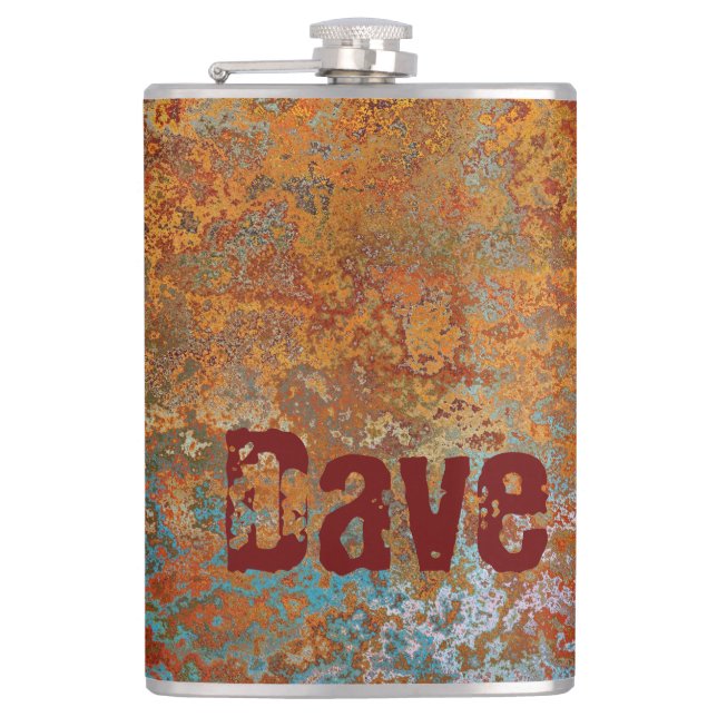 Rusty, Verdigris, Grunge Steampunk Personalized  Hip Flask (Front)