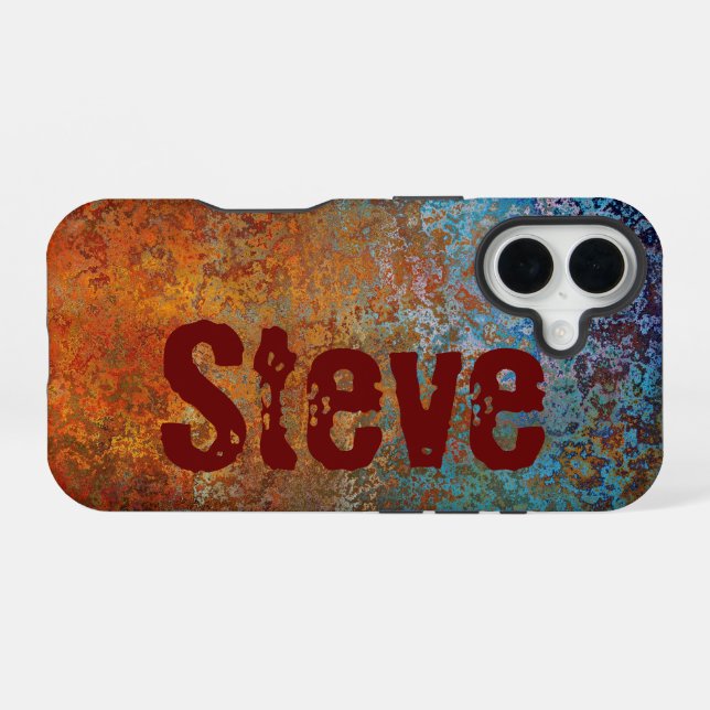 Rusty, Verdigris, Grunge Steampunk Personalized iPhone 16 Case (Back Horizontal)
