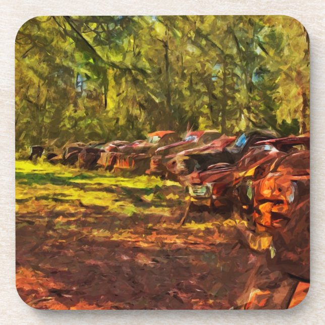 Rusty Vintage Cars in a Row Abstract Coaster (Front)